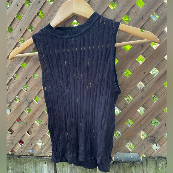 Superdown “Riley” Black Mesh Striped Knit Top - Picture 2 of 6